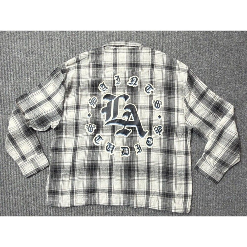 Saints Studio Men Size Medium Plaid Flannel Black White Old English LA Logo NEW